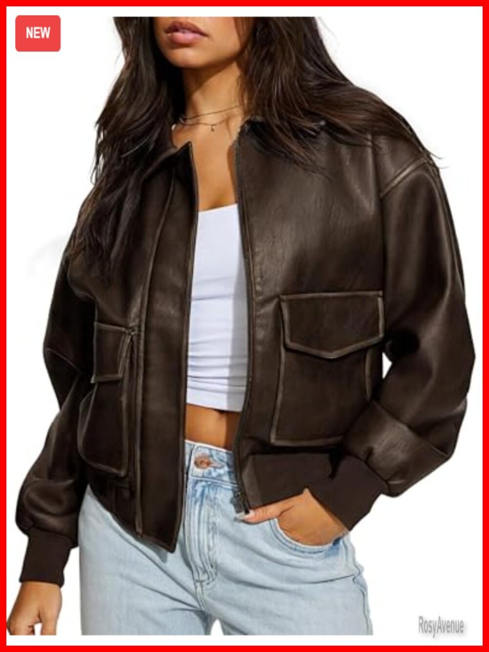 Faux Leather Jacket for Women Oversized Motorcycle Bomber Moto Zip